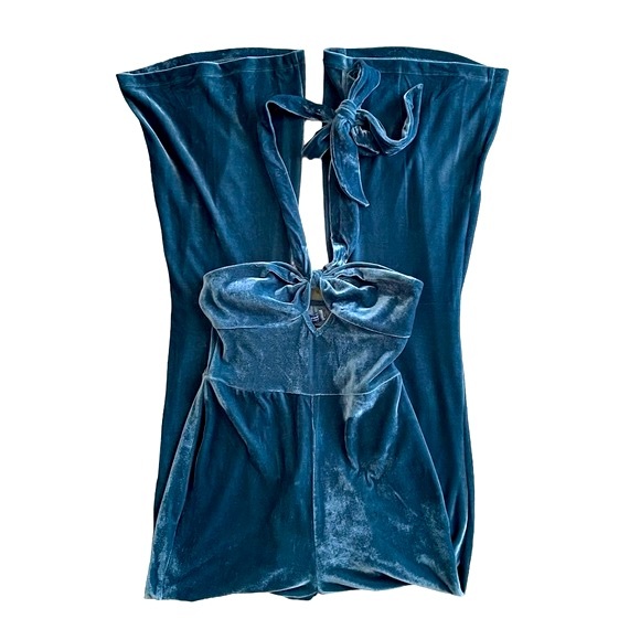 Urban Outfitters Sasha Velvet Halter Neck Jumpsuit in Ink Blue NEW - Picture 7 of 15